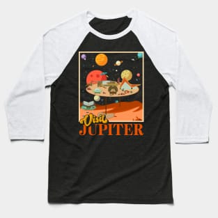 Retro Visit Planet Jupiter Mid Century Style Space Travel Baseball T-Shirt